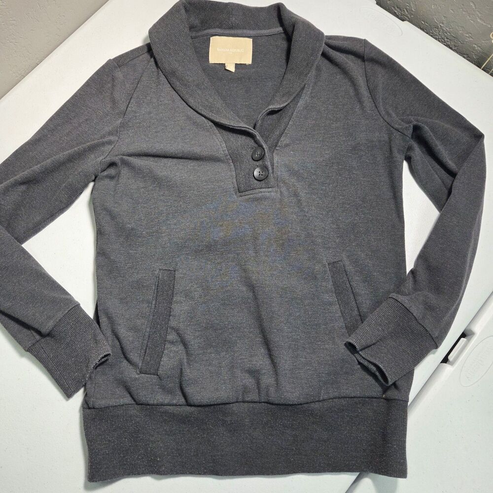 ​Banana Republic Shawl Collar Sweatshirt Womens M Charcoal Gray Henley